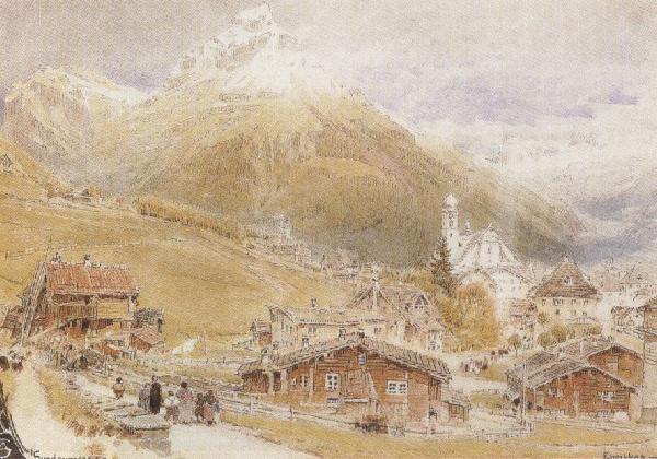 Albert goodwin,r.w.s A Sunday Morning in Engelberg,Switzerland (mk37) oil painting picture